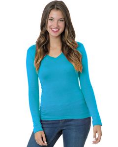 BAYSIDE Ladies' USA Made Long-Sleeve Deep V-Neck T-Shirt