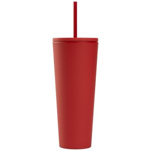 Spire - 24 oz Soft Touch Double Wall Recycled Plastic Tumbler w/ Straw