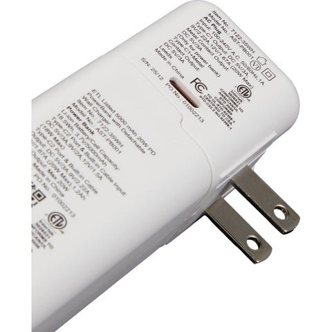 ETL Listed 5000 mAh 20W PD Power Bank with AC Plug
