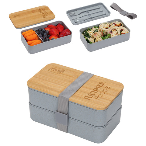 Double Decker Lunch Box with FSC® Bamboo Lid & Utensils