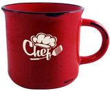Campfire 16oz red mug with black distress trim white speckles in Ripple gift box - Etched