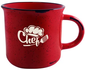 Campfire 16oz red mug with black distress trim white speckles in Ripple gift box - Etched