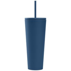 Spire - 24 oz Soft Touch Double Wall Recycled Plastic Tumbler w/ Straw - ColorJet