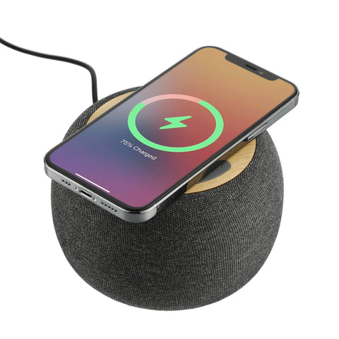Wireless Charging Garm Fabric & Bamboo Bluetooth Speaker