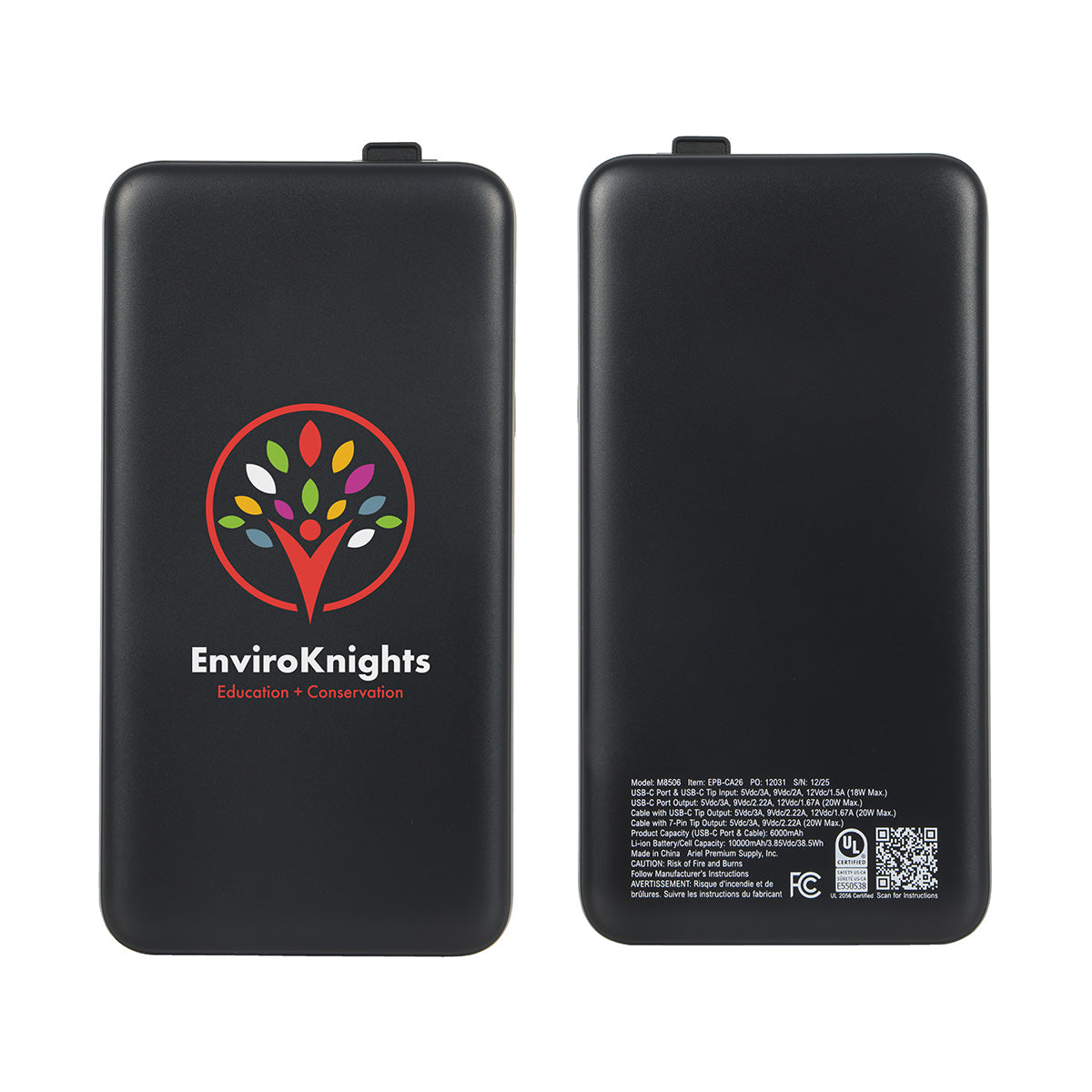 Cavalier 10000mAh 20W PD UL Listed Power Bank with Retractable Charging Cab