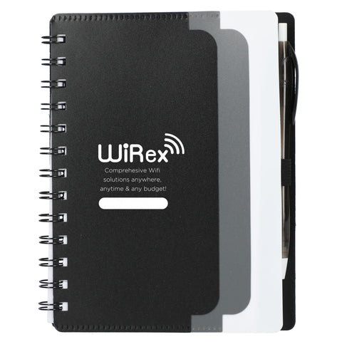 5'' x 7'' Recycled Dual Pocket Spiral Notebook w Pen