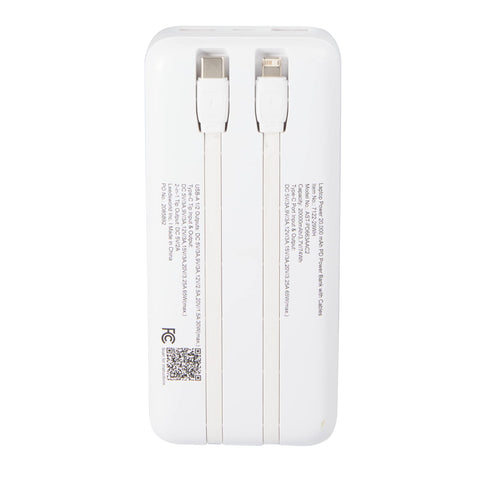 Laptop Power 20,000 mAh PD Power Bank with Integrated Cables