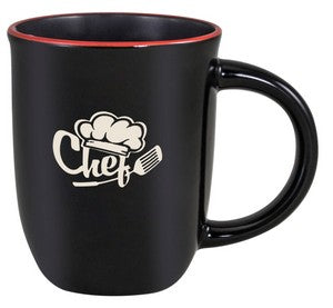 Salem 14oz black gloss mug with red trim - Etched
