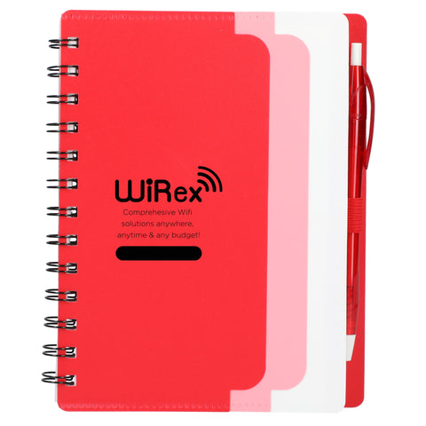 5'' x 7'' Recycled Dual Pocket Spiral Notebook w Pen