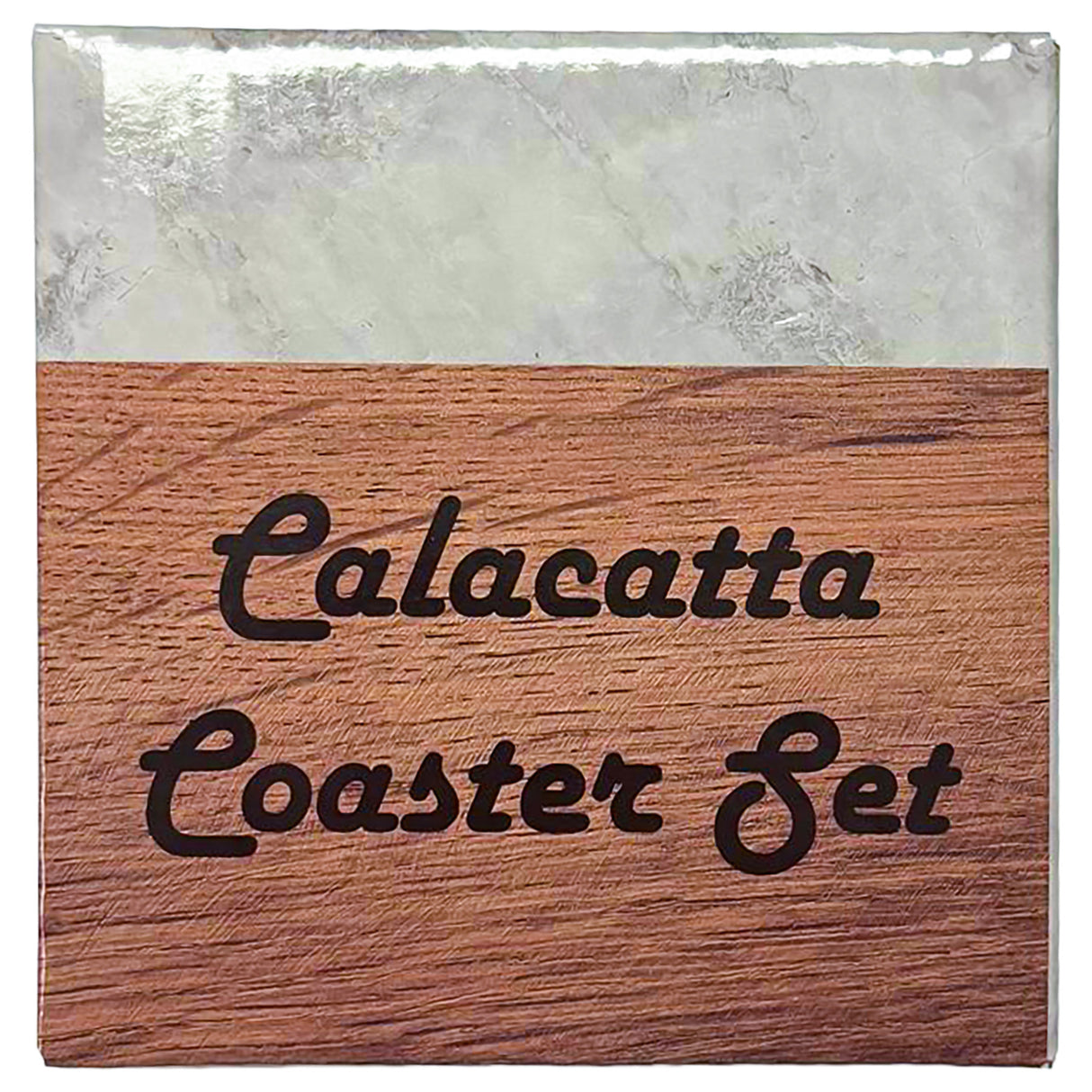 2 Pc. Acacia Wood & Marble Coaster Set