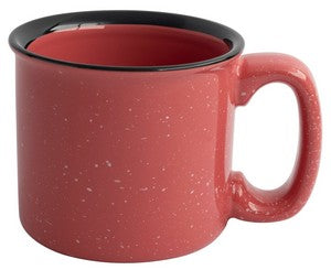 Santa Fe 15oz speckled/coral mug with black rim - Etched