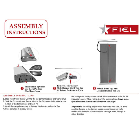 Sublimated Heavy Fabric Deluxe Wide Base Retractable Pull Up Banner, Stand and Bag, (33.5