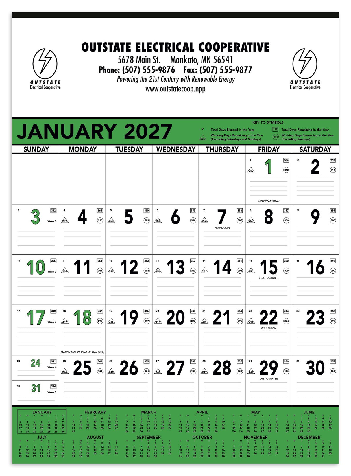Triumph® Calendars Green & Black Contractor Memo Calendar