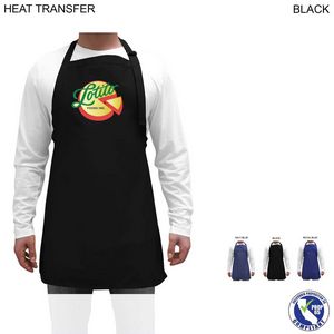 Domestic made Twill Bib Apron, 25x28, No Pockets, Adjust Neck, Heat Transfer Logo