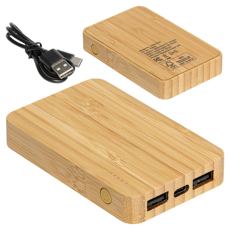FSC® Bamboo 5000mAh Dual Port Power Bank with Wireless Charger