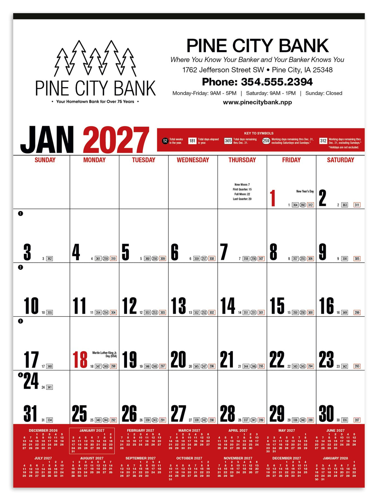 HotLine® Products Yearly Record® Red Calendar
