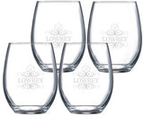 ~Veranda 21oz stemless wine S/4 in Midnight gift box - Etched