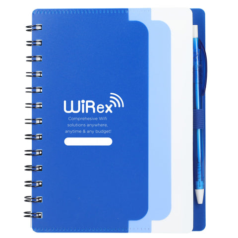 5'' x 7'' Recycled Dual Pocket Spiral Notebook w Pen