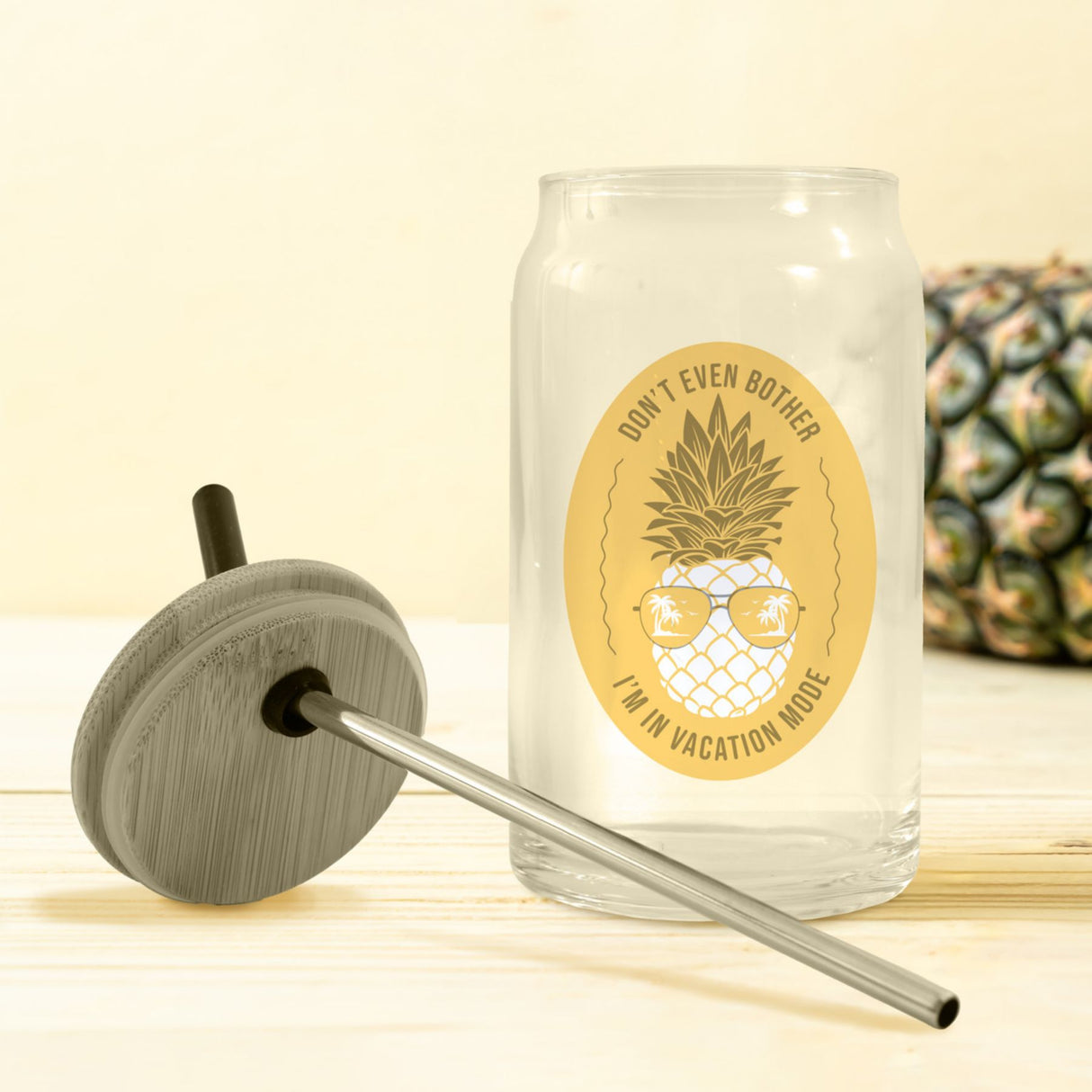 Pod Full Color Can Glass W Bamboo Lid 16 Oz