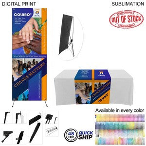 48Hr Quick Ship - Tradeshow Package, Banner with X-Stand + Sublimated Tablerunner, Easy to setup