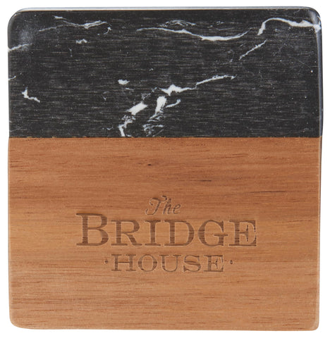 Black Marble and Wood Coaster Set