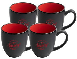 ~ Bistro 16oz 2tone black/red mug S/4 in Raven gift box