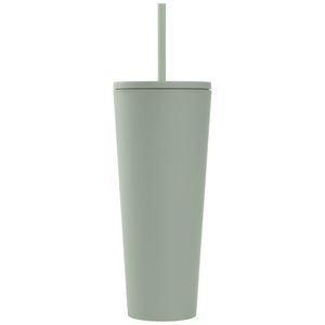 Spire - 24 oz Soft Touch Double Wall Recycled Plastic Tumbler w/ Straw