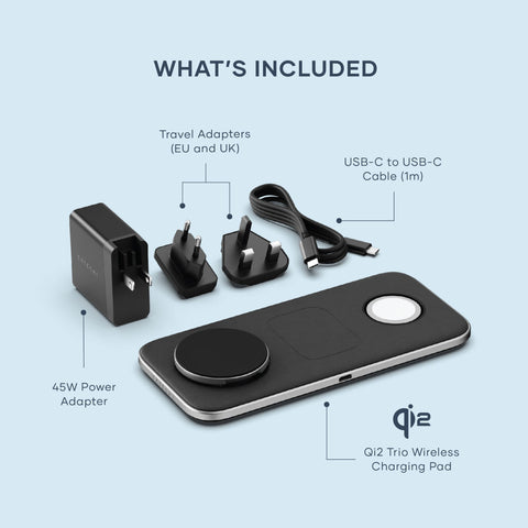 SATECHI® Qi2 Trio Wireless Charging Pad w/Type A,C,G Plugs