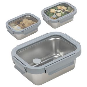 Heat 'N Eat Microwaveable Stainless Steel Lunch Box with Vented Glass Lid
