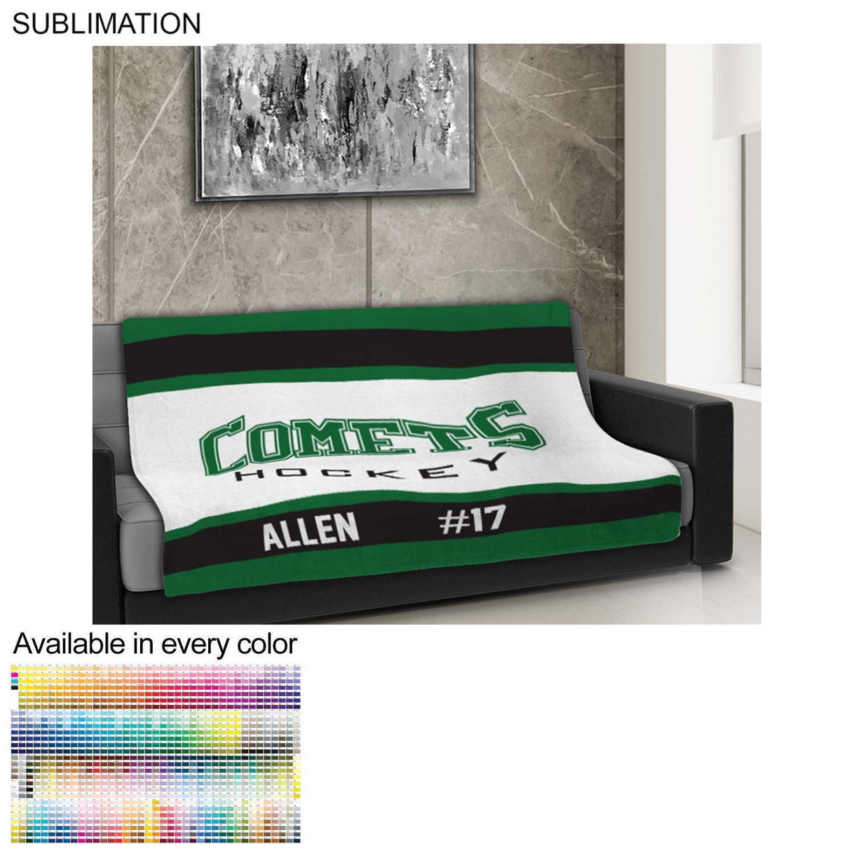 Team Blanket in Plush and cozy Mink Flannel Fleece, Couch Size, Sublimated edge to edge (50"x60")