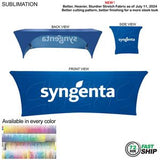 72 Hr Fast Ship - Sublimated Stretch Curved Fit Table Throw for 8ft table, 3 sided, Open Back