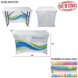 Sublimated Stretch Curved Fit Table Throw for 4ft Demo, Sampling Table, 3 sided, Open Back