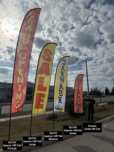 13' Medium Feather Flag Kit, Full Color Graphics Double Sided, Outdoor Spike base and Bag Included