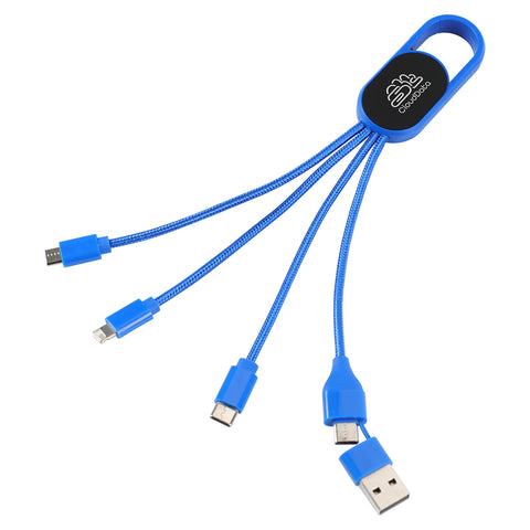 Hex 6-in-1 Light-Up Charging Cable with Carabiner Clip and Recycled Casing