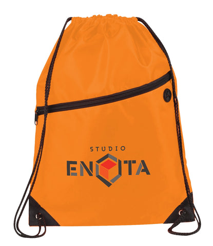 Robin Drawstring Polyester Bag with Front Zipper Pocket