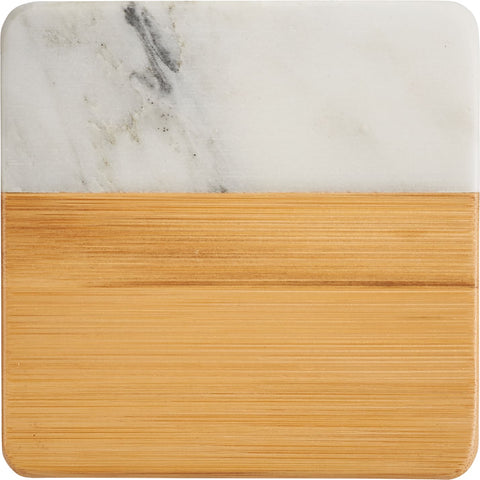 Marble and Bamboo Coaster Set