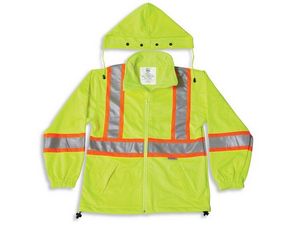 Soft Shell Lime Green Polyester Water Resistant Jacket w/Detachable Hood