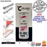 24Hr Express Ship-Sublimated Heavy Fabric Premium Retractable Pull Up Banner, Stand & Bag, (33.5"x79