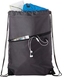 Robin Drawstring Polyester Bag with Front Zipper Pocket