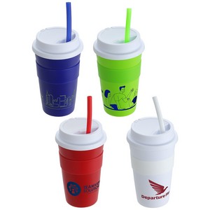 Bistro 14 oz Coffee Cup with Silicone Sleeve + Straw