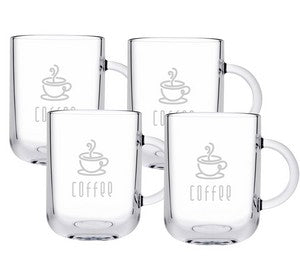 Ionic, 11oz clear glass mug, set of 4 in a Midnight gift box - Etched