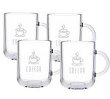 Ionic, 11oz clear glass mug, set of 4 in a Midnight gift box - Etched