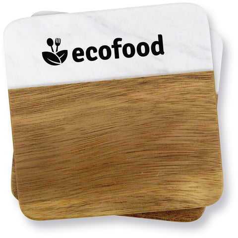 2 Pc. Acacia Wood & Marble Coaster Set