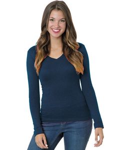 BAYSIDE Ladies' USA Made Long-Sleeve Deep V-Neck T-Shirt