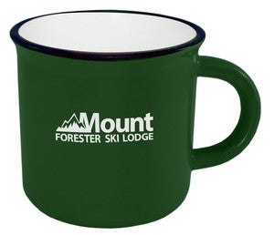 Fireside 16oz dark green/white mug with black trim in a Ripple gift box