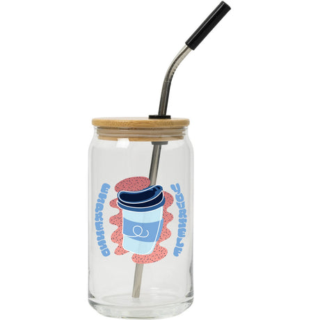 Pod Full Color Can Glass W Bamboo Lid 16 Oz