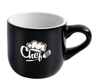 Wellington 11oz vitrified ceramic black/white cappuccino mug - Etched