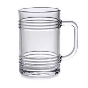 Tin-Can Beer 13.5oz clear glass handled mug - Etched