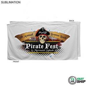 72 Hr Fast Ship -Absorbent Microfiber Dri-Lite Terry White Beach Towel, 30x60, Sublimated