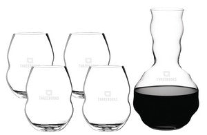 ~ Swirl Decanter & 4 Swirl wine Riedel crystal Set, gift boxed - Etched